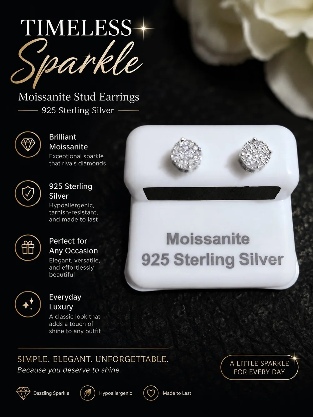 Timeless Sparkle Moissanite Stud Earrings - Sterling Silver